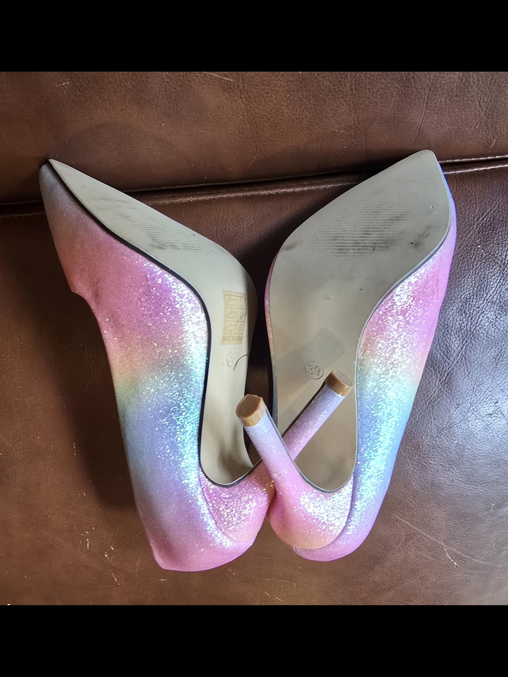 Source Unknown Iridescent Pink Rainbow Glitter Stiletto Pumps - Picture 5 of 12